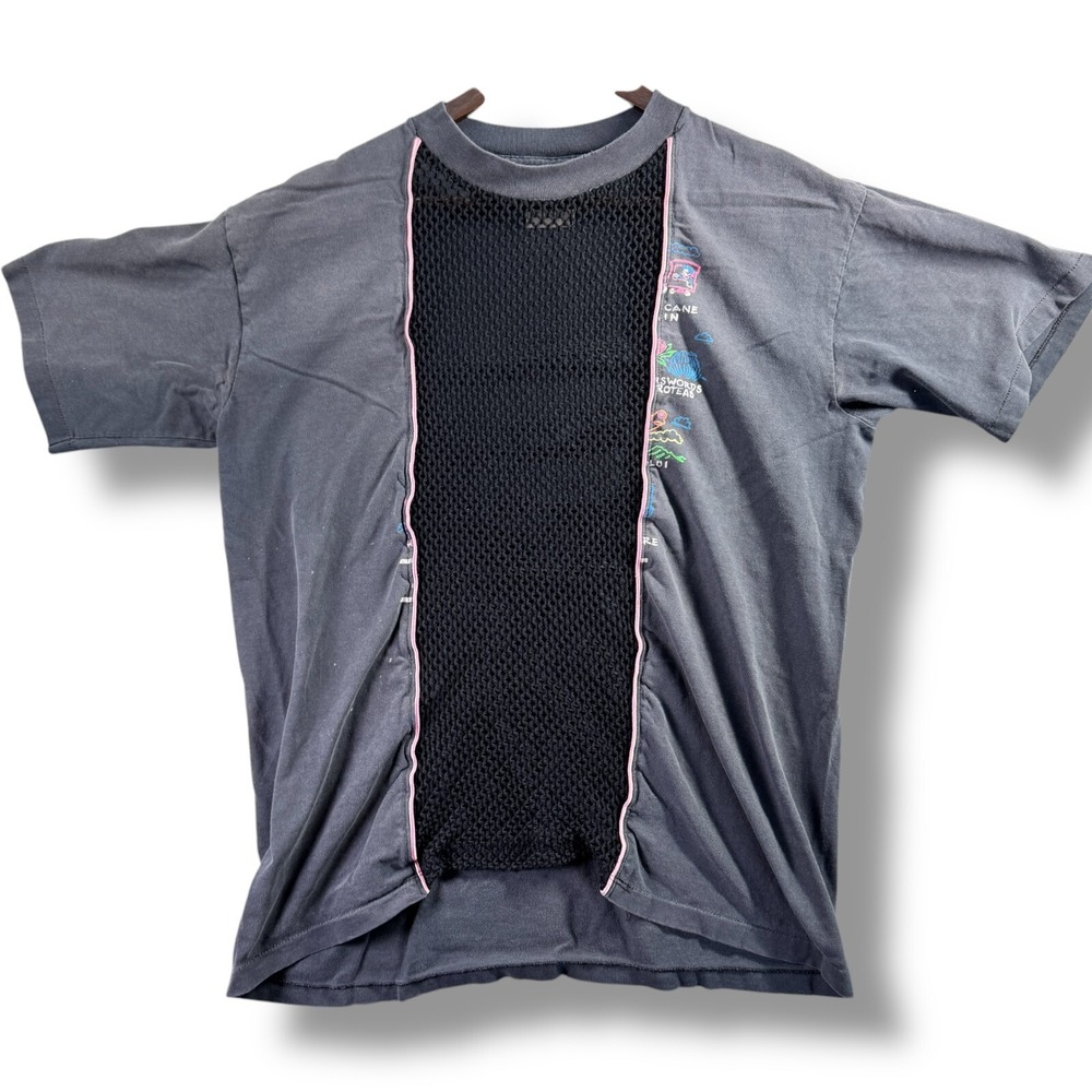 Furst Of A Kind Womens T-Shirt Medium Gray Abstract Lace Mesh Panel Tee
